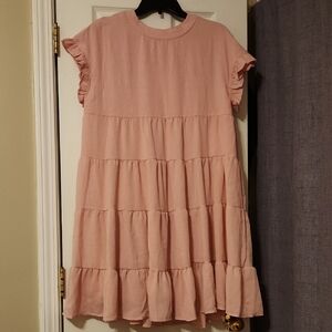 Pink Tiered Midi Sundress with Flutter Sleeves